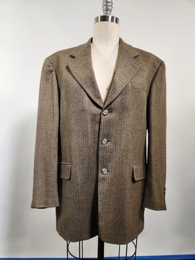 Gianfranco Ruffini Italian Classic Brown Herringbone Wool Blazer